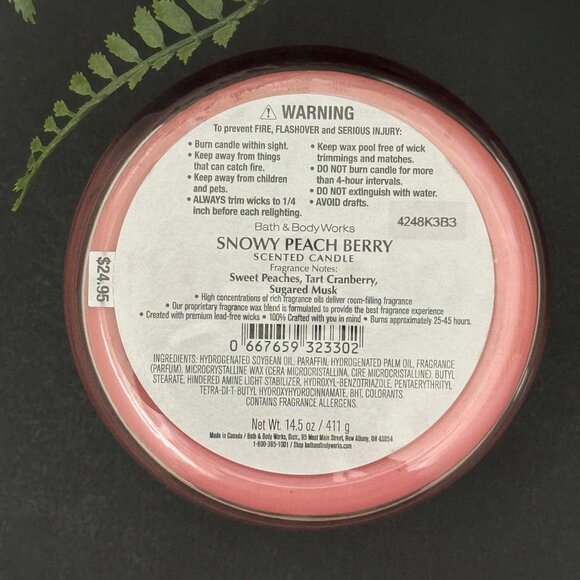 BBW Snowy Peach Berry Bath & Body Works 3 Wick Candle - Picture 10 of 10